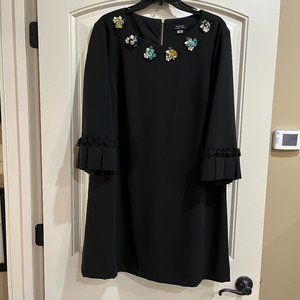 Tahari Black Dress Size 14 Lined with Flowers around collar